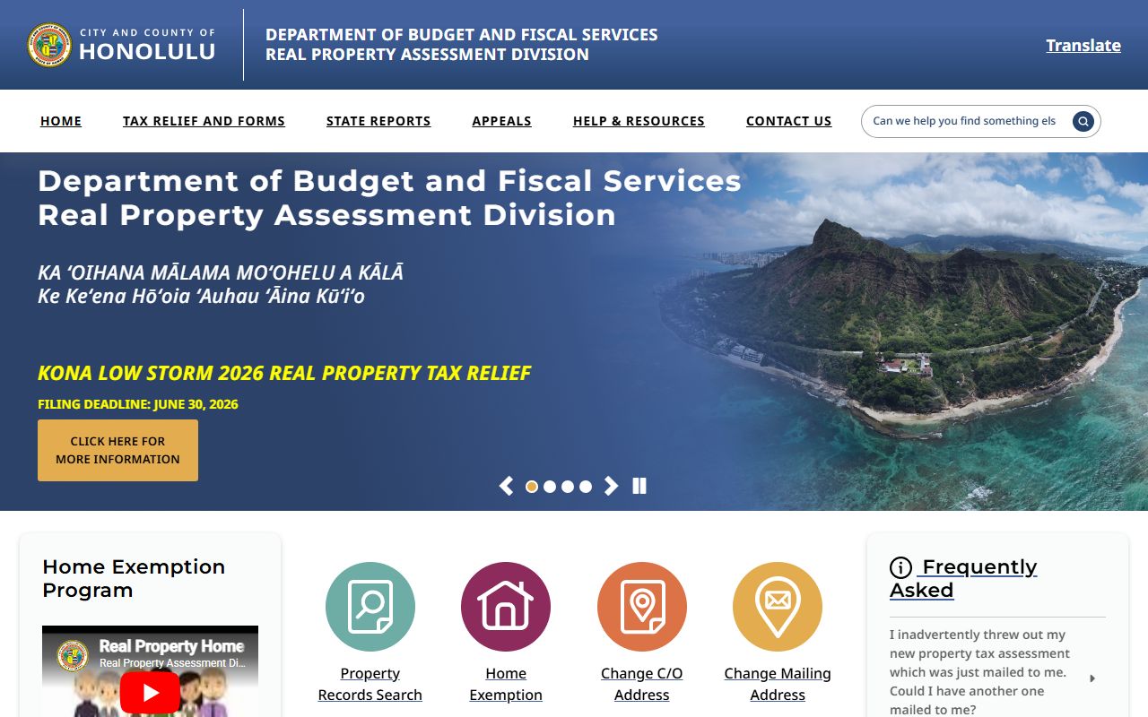 Honolulu County deed records and Real Property Assessment Division official website screenshot