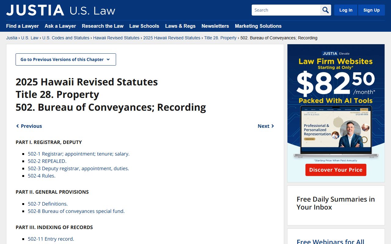 Hawaii HRS Chapter 502 Bureau of Conveyances deed records statutes
