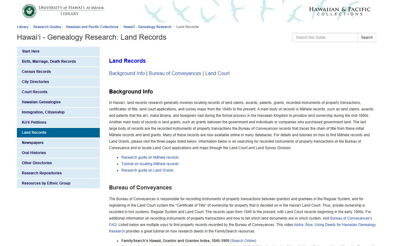 University of Hawaii library guide for historical Hawaii deed records research